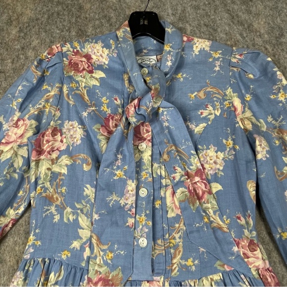 Laura Ashley Cottagecore Romantic Feminine Prairie Floral Cotton Wool Dress Sz 8 - Picture 5 of 16